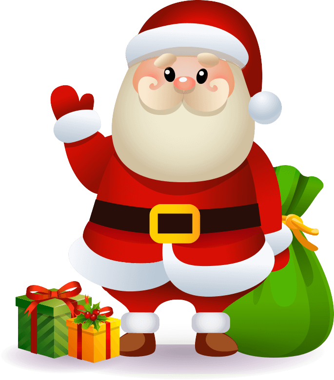 Santa Claus with gifts and goodies